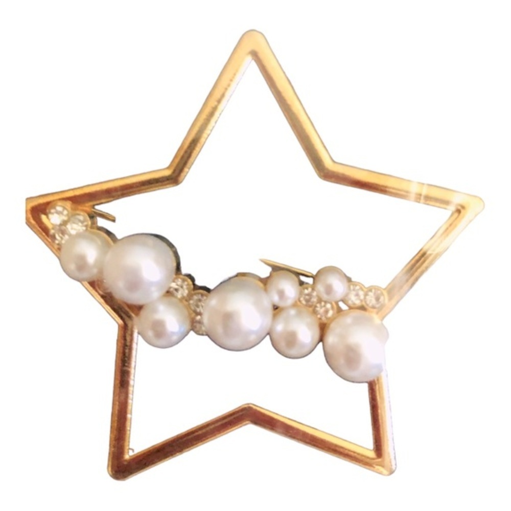 2 gold or silver plated faux Pearl star-shaped & heart-shaped‎ hair clips